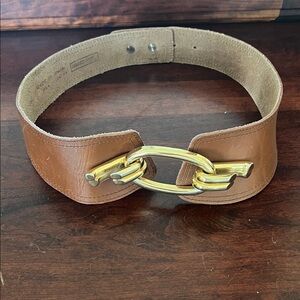 Spiegel Brown Leather Belt with Gold Chain Buckle